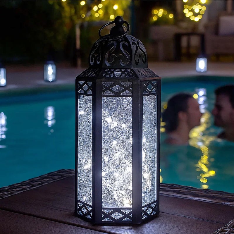 Vela Lanterns 10.5" Metal Moroccan Decorative LED Fairy Lights Candle Lantern Holders for Indoor Home Fantasy Decor, Table Centerpieces, Outdoor Patio or Porch, Weddings, Clear, Medium - Image 3